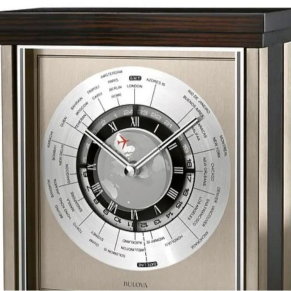 Bulova Wyndmere World Times Tabletop Mantle Clock B2258 Airplane